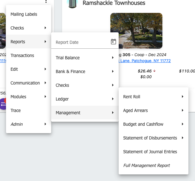 Reports Menu