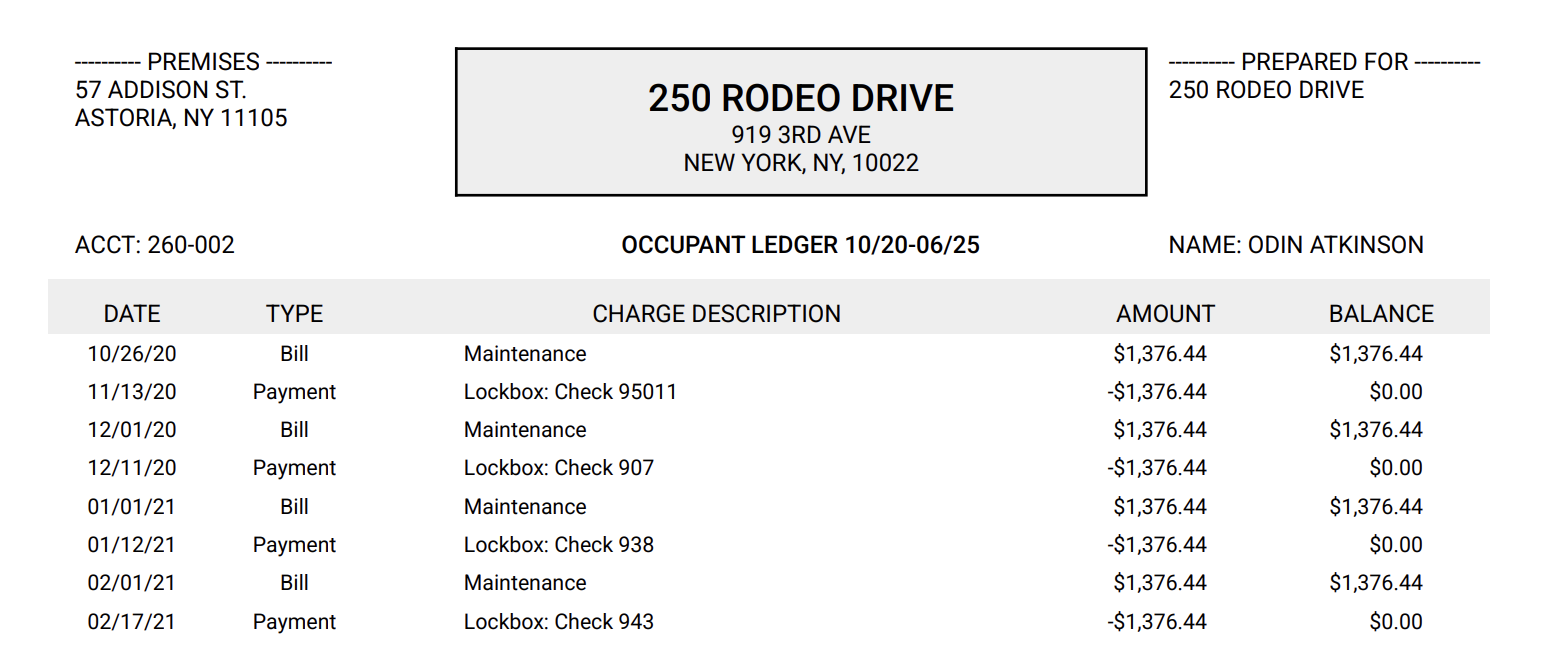 Occupant Ledger