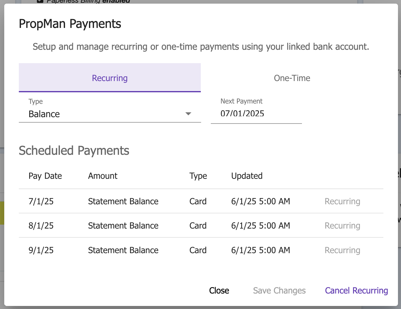 PropMan Payments Setup