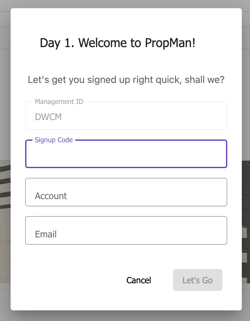 PropMan Resident Signup Form
