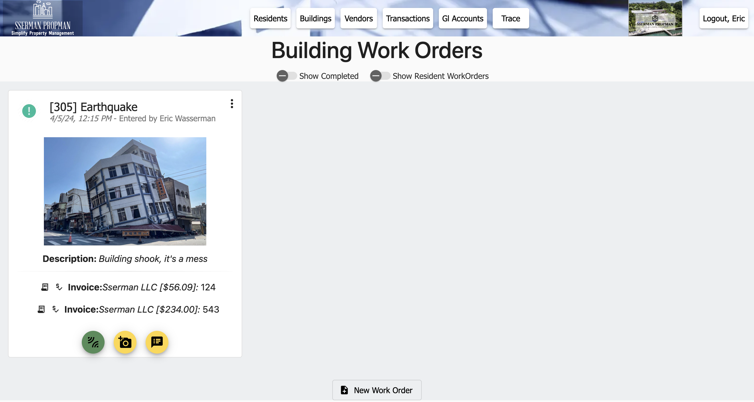 Work Orders Screen